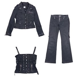 Dolce & Gabbana Set Bustier Denim Bondage Dolce Gabbana anni 2000 composto da 3 pezzi Nero