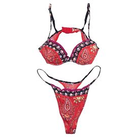 Autre Marque Conjunto de Bikini Dior by Galliano SS02 'Russian Folklore' Paisley Flowers Roja