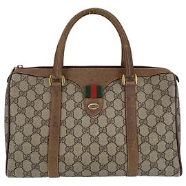 Gucci Borsa Boston Vintage in tela Monogram e pelle Web Marrone