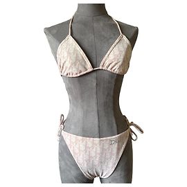 Conjunto Bikini Christian Dior Oblique Jacquard Rosa y Blanco Rosa Blanco Monograma