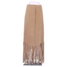 Autre Marque Jupe en daim à franges Beige