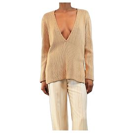 Loro Piana Braunes Top mit tiefem V-Ausschnitt - size UK 4 Braun