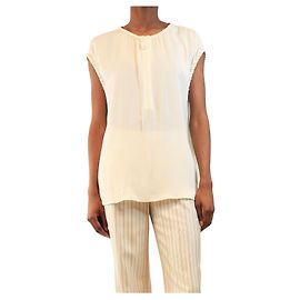 Giorgio Armani Cream silk half-zip blouse - size UK 8 Cream