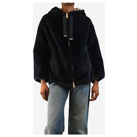 Herno Giacca con cappuccio e zip in eco-pelliccia blu navy - size UK 6 Blu navy