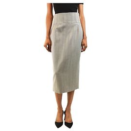 Autre Marque Jupe midi en laine gris chevrons - size UK 10 Gris