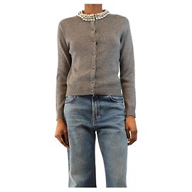 Veronica Beard Grauer Cardigan mit Schmucksteinen - Größe S Grau