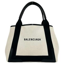 Balenciaga Navy Cabas Handbag Tote Bag Black Cream