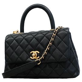 Sac à main Chanel en cuir de veau grainé noir Noir