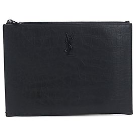 Autre Marque Saint Laurent Black Embossed Leather Clutch Bag Black