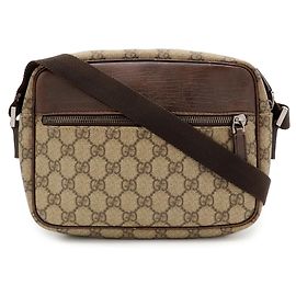 GUCCI GG Plus Shoulder Bag/Pochette Beige Khaki Dark brown