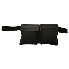 Gucci Black GG Canvas Double Pocket Belt Bag Black