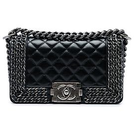 Chanel Black Small Quilted Glazed Calfskin Chained Boy Flap Noir