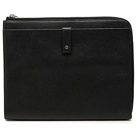 Autre Marque Saint Laurent Black Grained Calfskin Classic Zip Around Snap Clutch Black