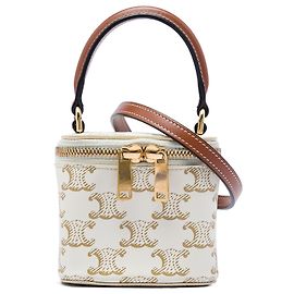 Céline Celine White Mini Triomphe Coated Canvas Vanity Case White