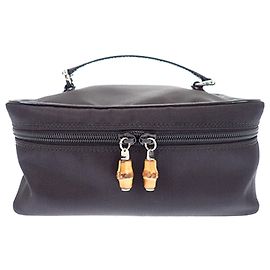 Borsa Vanity Gucci in nylon nero con bambù Nero