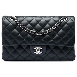 Chanel Black Medium Classic Lambskin Double Flap Negro
