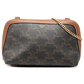 Céline Clutch com corrente Celine Brown Triomphe em tela revestida Marrom Castanho escuro