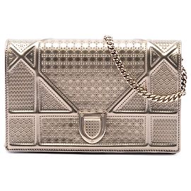 Dior Gold Metallic Patent Microcannage Diorama Wallet on Chain Golden