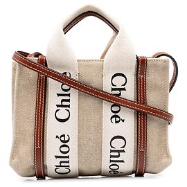 Chloé Mini Cabas Woody North South en toile beige Beige
