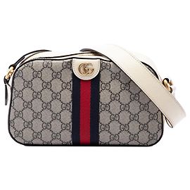 Bolsa Camera Gucci Ophidia em couro de bezerro texturizado e GG Supreme bege, Small Bege