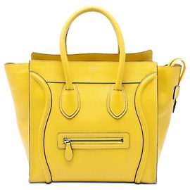 Céline Celine Mini Luggage Tote em couro de bezerro granulado amarelo Amarelo