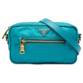 Prada Blue Saffiano Trimmed Tessuto Camera Bag Blue Turquoise