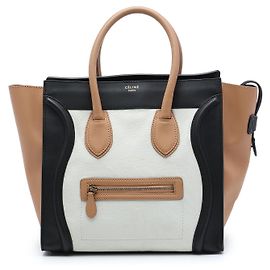 Céline Celine Mini Luggage Tote em couro de bezerro tricolor branco Branco