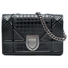 Dior Black Baby Metallic Patent Microcannage Diorama Flap Nero
