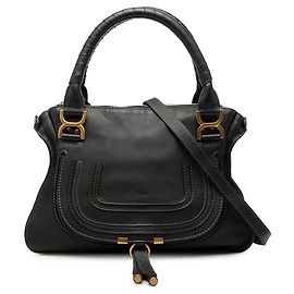 Chloé Black Medium Grained Leather Marcie Satchel Black