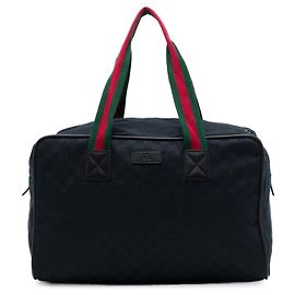 Gucci Black GG Canvas Web Travel Bag Black