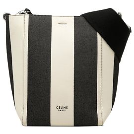 Céline Sac Seau Sangle Celine en toile rayée blanc Small Blanc