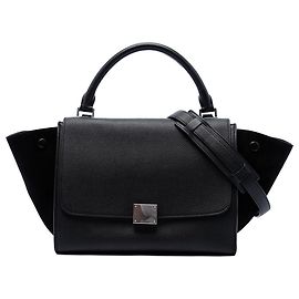 Céline Sac Trapeze Celine en cuir de veau drummed et daim noir, Small Noir