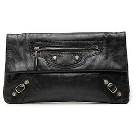 Balenciaga Black Lambskin Motocross Giant 12 Envelope Clutch Black