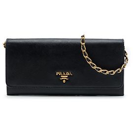 Carteira de corrente Prada Black Saffiano Lux Preto