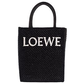 Bolsa Satchel Standard A5 em ráfia preta LOEWE Preto