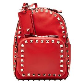 Valentino Rockstud Women's Backpack in Red Leather Red