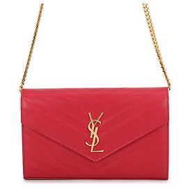 Yves Saint Laurent Cassandra Classic Chain Wallet Red