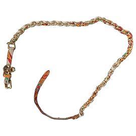 Dolce & Gabbana Multicolored Fabric and Leather Chain Belt Multiple colors Gold hardware