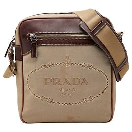 Sac bandoulière Prada Logo Jacquard Marron Beige