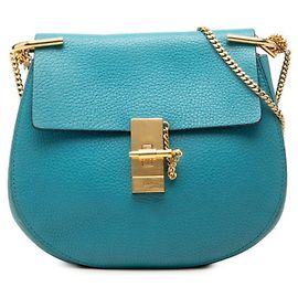 Chloé Drew Chain Shoulder Bag Blue Golden