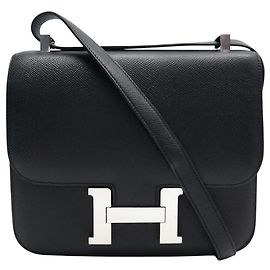 Hermès HERMES CONSTANCE 24 HANDBAG IN BLACK EPSOM LEATHER PALLADIUM SHOULDER STRAP Black