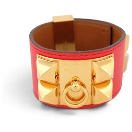 Hermès NEW HERMES COLLIER DE CHIEN MEDOR BRACELET EPSOM LEATHER PINK T2 S CUFF Pink