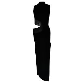 Autre Marque Abito maxi Nova con perline, frange e cutout di Galvan London in viscosa nera Nero