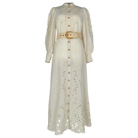 Zimmermann Freja besticktes Maxikleid aus weißem Leinen Weiß Roh