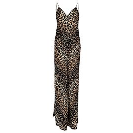 Abito maxi senza maniche Ganni con stampa leopardata in seta marrone Marrone