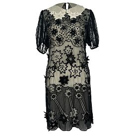 Mini vestido de renda bordada Chloé em algodão preto Preto