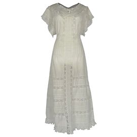 Robe midi à manches courtes et bordure en dentelle Zimmermann en coton blanc Blanc Écru