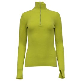 Pull à col roulé côtelé Ganni en laine mérinos jaune Jaune