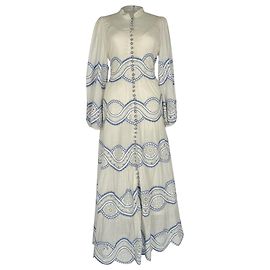 Vestido Maxi Cira em Algodão Branco com Renda Zimmermann Branco