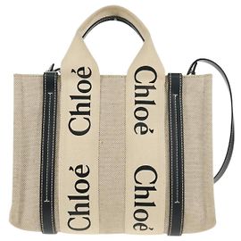 Chloé Chloe Woody Convertible Canvas with Leather Mini Bege